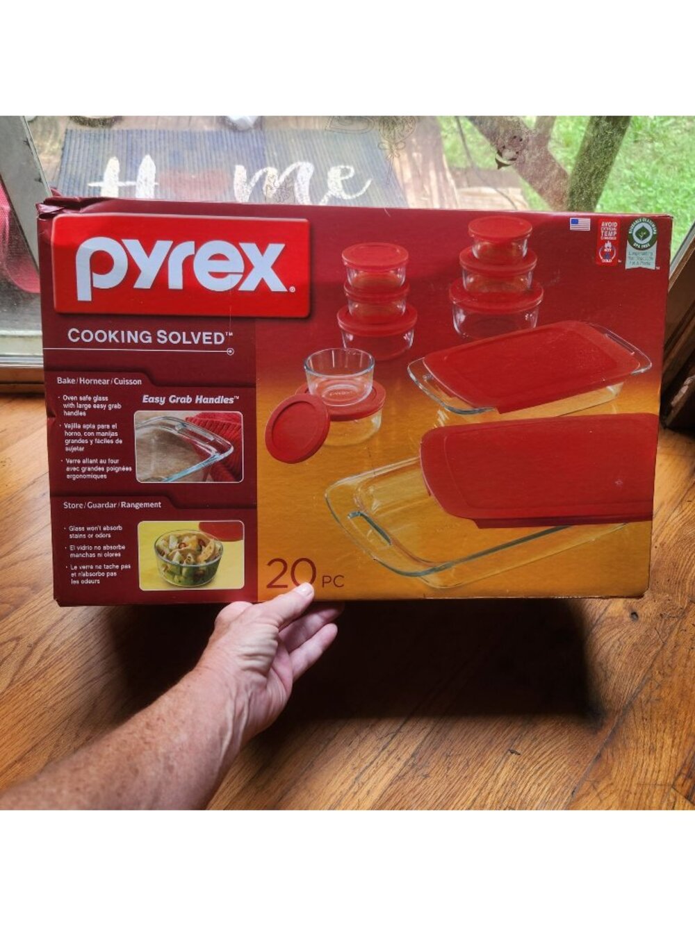 Pyrex Vintage 20-Piece Glass Bakeware & Storage Set With Red Lids Easy Grab Hand